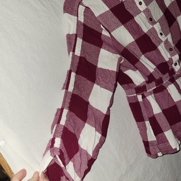 Cato Red And White Collared Blouse Medium Button Up Drawstring - Picture 6 of 11